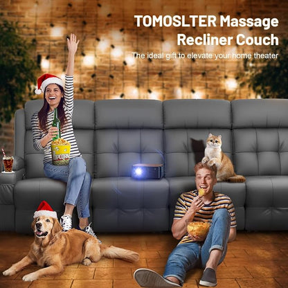 Loveseat Recliner Sofa, Home Theater Seating with Massage, 4 Seat Reclining Loveseats with USB, Wall Hugger RV Couch Movie Theater Chairs, RV Furniture Sofas with USB, Cup Holders for Gaming Room