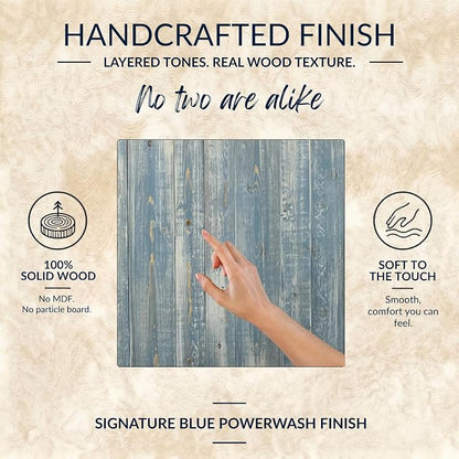 Barn Walls Twin Wood Headboard - Blue Powderwash Farmhouse Design - Wall Mounted Floating Headboard for Twin Bed - Handcrafted Solid Wood - Easy No-Drill Installation
