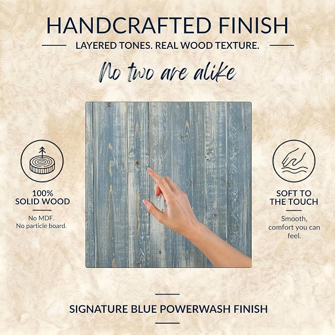 Barn Walls California King Wood Headboard - Blue Powderwash Farmhouse Design - Wall Mounted Floating Headboard for California King Bed - Handcrafted Solid Wood - Easy No-Drill Installation