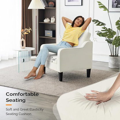 VINGLI Accent Chairs Set of 2 White Chenille Living Room Chairs Reading Chair for Bedroom Scooped Arm Chair Mid Century Modern Accent Chair Upholstered Comfy Chair for Apartment, Waiting Room
