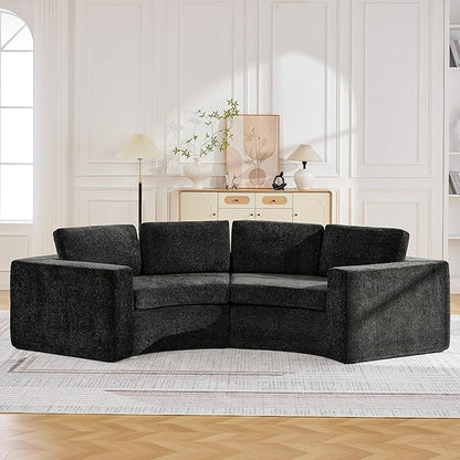 WUTUTUEE 119'' Curved Round Boneless Sofa, Oversized Modular Sectional Sofa with Deep Seat & Arms, Chenille Memory Foam Sofa with Pillows, Upholstered Comfy 4 Seat Couch for Living Room, Black