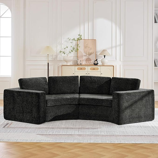 WUTUTUEE 119'' Curved Round Boneless Sofa, Oversized Modular Sectional Sofa with Deep Seat & Arms, Chenille Memory Foam Sofa with Pillows, Upholstered Comfy 4 Seat Couch for Living Room, Black