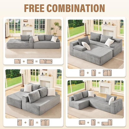 Hobestluk Boneless Couch Modular Sectional Sofa L-Shape Cloud Couch Lounge | 96" Left Facing Chaise Pale Gray,Memory Foam,Removable Cover,Non-slip Bottom,No Assemble Required,Furniture for Small Home