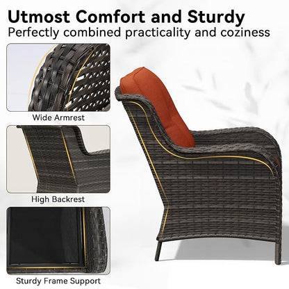3-Piece Outdoor Couch Set, 1 Wicker Patio Loveseat with Thickened Olefin Cushions, High Back and Deep Seating, Hand-Woven PE Rattan and 2 Ottomans, Patio Conversation Set for Porch, Deck