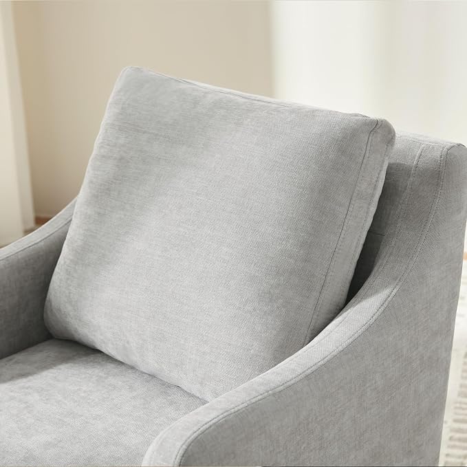 VKNOW Upholstered Dining Chairs, Modern Kitchen Chairs Dinner Chairs with 4 Casters, Chenille Armchair for Bedroom Reading Room Living Room, Light Grey