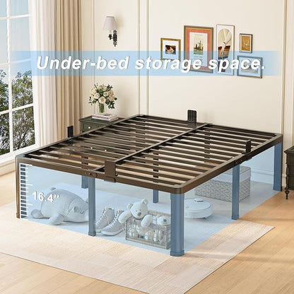 Yitong Angel 18 inch Queen Bed Frame with Round Corner Legs Mattress Slide Stopper,3500 lbs Heavy Duty Metal Platform,Steel Slats Support,No Box Spring Needed,Easy Assembly,Noise Free