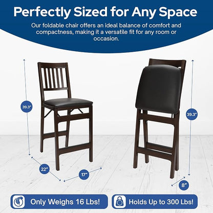 Stakmore Solid Wood Dining Table Counter Stools Set - Bonded Leather Padded Upholstered Seat & Steel Folding Mechanism, Espresso