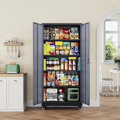 Letaya Metal Garage Storage Cabinets with Lock Door and Adjustable Shelves, Steel Tool Cabinets for Home,Office,Warehouse Organisieren (Black Grey, 75" H)