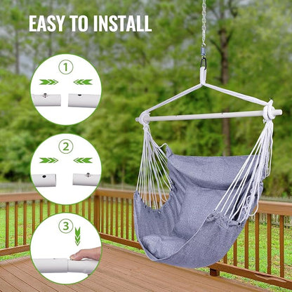 Backyard Expressions Hanging Hammock Chair Swing with Cushions & Hanging Kit – 500 lb Capacity, Cotton Blend Fabric, for Indoor/Outdoor Use – Includes Chain, Hooks & Spring – 5 Colors (Charcoal)