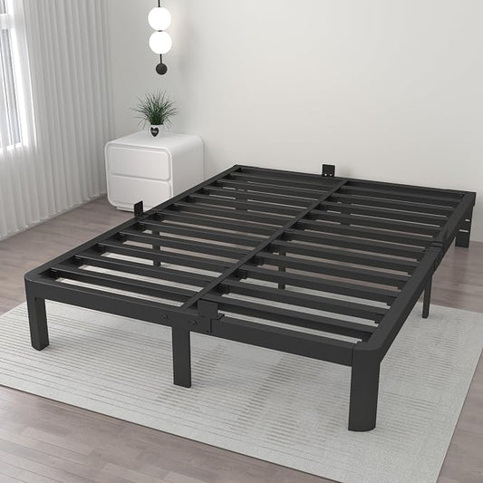 ITIMIDI 10 Inch Bed Frame Queen Size with Metal Gaskets, Heavy Duty Queen Platform Bed Frame No Box Spring Needed, DIY Headboard, Anti-Slip Mattress Stopper, Round Corner Leg, Easy Assembly, Black