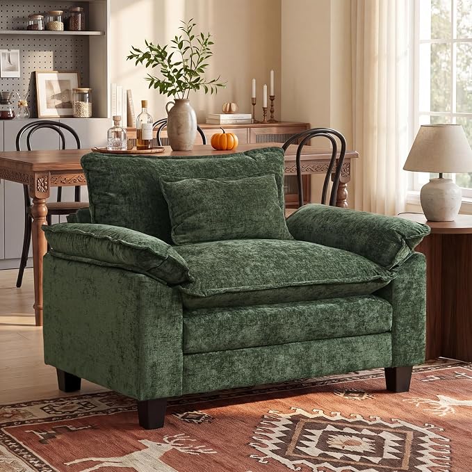 Oprisen Modular Sectional Sofa, Comfy Cloud Couch Sectional Sofa, Chenille Sofa Sleeper Deep Seat Sofa with Throw Pillows for Living Room (Green, 53"- Single Seat)