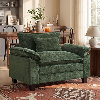 Oprisen Modular Sectional Sofa, Comfy Cloud Couch Sectional Sofa, Chenille Sofa Sleeper Deep Seat Sofa with Throw Pillows for Living Room (Green, 53"- Single Seat)