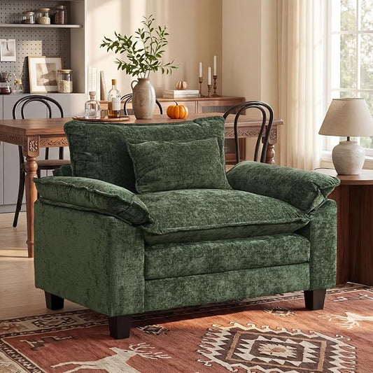 Oprisen Modular Sectional Sofa, Comfy Cloud Couch Sectional Sofa, Chenille Sofa Sleeper Deep Seat Sofa with Throw Pillows for Living Room (Green, 53"- Single Seat)