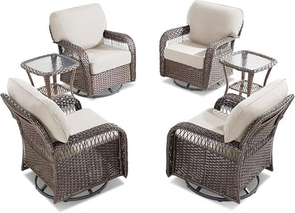 Belord 6 Piece Patio Set with Swivel Chairs,Patio Furniture for Deck Porch Garden,Outdoor Seating Conversation Furniture,Beige