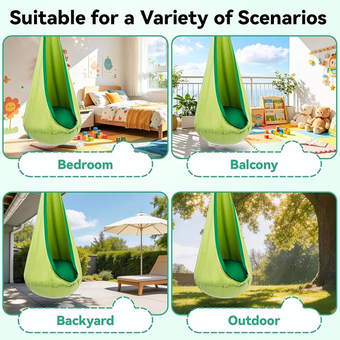 Y-STOP Kids Pod Swing Seat, Hanging Hammock Chair with Inflatable Pillow, Sensory Swing Chair with Pocket for Indoor and Outdoor(Green)