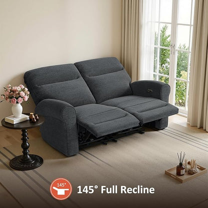 MCombo 64.6" Wall Hugger Power Loveseat Recliner Sofa with USB Ports, Reclining Loveseat for Small Spaces Living Room RV, Fabric PR635M1 (Dark Grey)