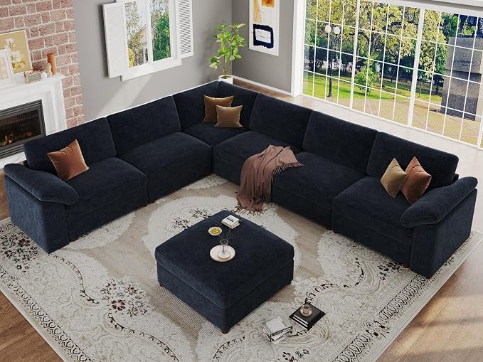 EASE MOOSE Oversized Sectional Modular Sofa,Modern Comfort L Shape Sectional Couch Wide Deep seat Couch for Living Room,Removable and Washable,Blue