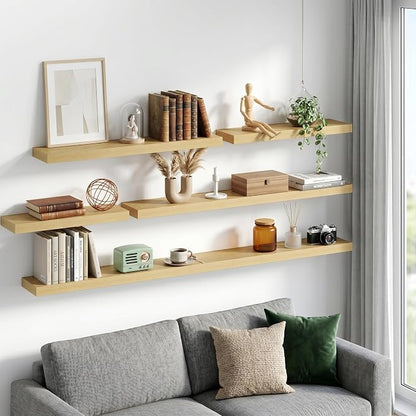 Fun Memories 72 Inch Floating Shelves - Fireplace Mantel Shelf - Deep Wall Mounted Wood Storage Shelf for Bedroom, Kitchen, Farmhouse - 2 Pack, Oak