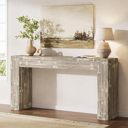 Solid Wood Console Table, 63-Inch Farmhouse Sofa Table Behind Couch for Entryway, Living Room, Foyer, Easy Assembly (Weathered Gray)