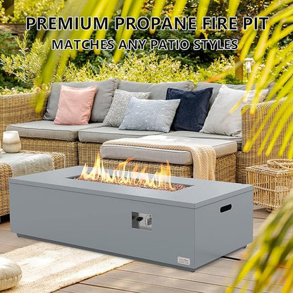 Premium 60” Outdoor Fire Pit Table with Lava Rocks & 12FT Hose, Large Propane Gas Fire Table, Smokeless Fireplace 60,000BTU for Backyard Patio Villa Bonfire Party, FP014