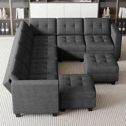 Belffin Modular Sectional Sofa Set with Ottomans Oversized U Shaped Sofa Set with Storage Seat Modular Sofa Couch with Reversible Chaises Modern Fabric Dark Grey