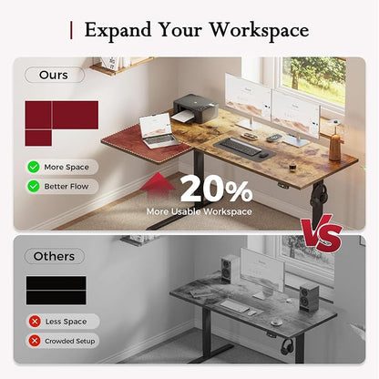Klicelor L Shaped Standing Desk, 59 Inch Electric Height Adjustable Desk with Memory Preset, Reversible Sit Stand Up Computer Workstation for Home Office, Splice Board, Rustic Brown
