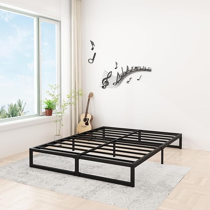 Lutown-Teen 12 Inch King Size Bed Frame Sturdy Mattress Foundation, Heavy Duty Metal Platform with Steel Slats Support No Box Spring Needed, Noise Free, Easy Assembly, Black