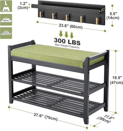 PETKABOO Shoe Rack for Front Door Entrance, 28” Entryway Bench with Coat Rack, Hall Tree Shoe Bench with Storage for Entry, Hallway, Bedroom, Living Room