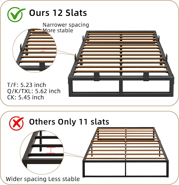 King Size Bed Frame, 10 Inch Metal Platform Bed Frames with Squeak Free U-Slot Design, 6 Non-Slip Guards, 3500lbs Heavy Duty Steel Slat Support, No Box Spring Needed, Under Bed Storage, Black