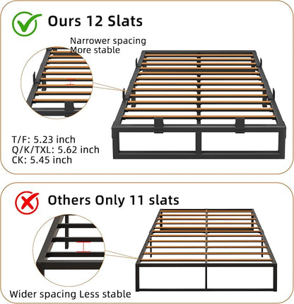 King Size Bed Frame, 16 Inch Metal Platform Bed Frames with Squeak Free U-Slot Design, 6 Non-Slip Guards, 3500lbs Heavy Duty Steel Slat Support, No Box Spring Needed, Under Bed Storage, Black