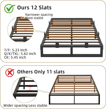 Queen Bed Frame, 18 Inch Metal Platform Bed Frames with Squeak Free U-Slot Design, 6 Non-Slip Guards, 3500lbs Heavy Duty Steel Slat Support, No Box Spring Needed, Under Bed Storage, Black