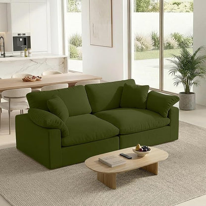Modular Sectional Sofa Cloud Couch,78.6" Down Filled Comfy Cloud Modern Sofa,2 Seater with Green Linen Couch Cushion Covers Removable Furniture for Living Room