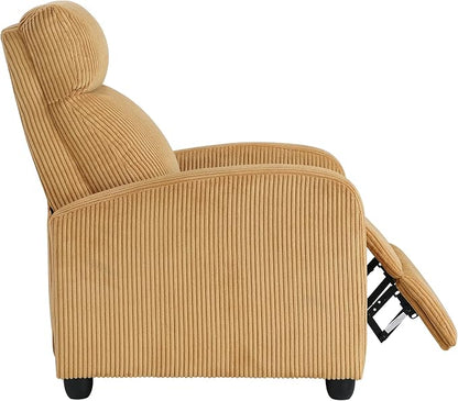 Lexicon Corduroy Pushback Recliner Chair Armchair Push Back Recliner, Solid Wood Frame and Metal Base, Easy Assembly Small Soft Single Sofa Accent Chair for Living Room/Office/Apartment, Yellow