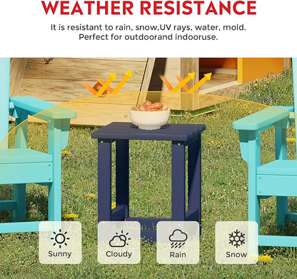 Costaelm Paradise Kids 3-Piece Outdoor HDPE Plastic Square Side Table and Rocking Chairs Set, Navy Blue