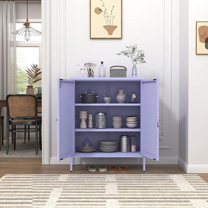 Lockable Metal Storage Cabinet Adjustable Shelves Modern Versatile Storage Lockers Home Organization Durable Metal Cabinet Garage Tool Cabinet Purple 36" H X 31.5" W X 13.8" D