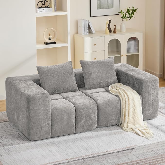78.7" Loveseat Boneless Couch, Upholstered Cloud Love Seat with Deep Seat, Modular Sectional 2 Seater Memory Foam Sofas for Living Room Apartment Small Spaces, Oversized Tufted Sofa, Light Grey