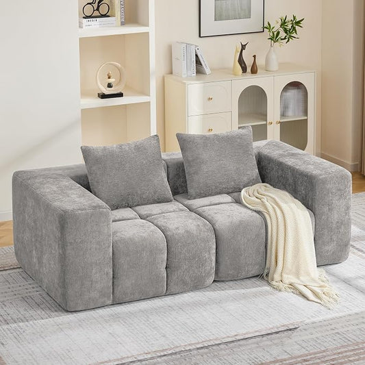 78.7" Loveseat Boneless Couch, Upholstered Cloud Love Seat with Deep Seat, Modular Sectional 2 Seater Memory Foam Sofas for Living Room Apartment Small Spaces, Oversized Tufted Sofa, Light Grey