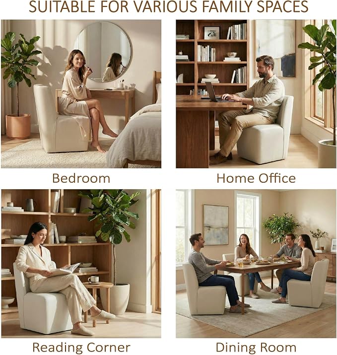 KISLOT Upholstered Dining Chairs Set of 2 with Casters, Wingback Modern Side Armless Deskchair with Rollers for Diningroom Bedroom Livingroom Reading Room, Cream Faux Leather