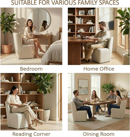 KISLOT Upholstered Dining Chairs Set of 1 with Casters, Wingback Modern Side Armless Deskchair with Rollers for Diningroom Bedroom Livingroom Reading Room, Cream Faux Leather