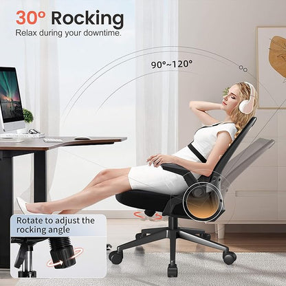 GTPLAYER Ergonomic Office Chair with Flip-up Armrests Executive Computer Chair for Home Office, Breathable Mesh & Comfy Lumbar Support, Pack of 2, Black