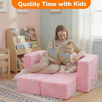 MeMoreCool Glow-in-The-Dark Unicorn Kids Modular Couch Sofa – Convertible 2-in-1 Plush Foam Toddler Chair for Children’s Bedroom