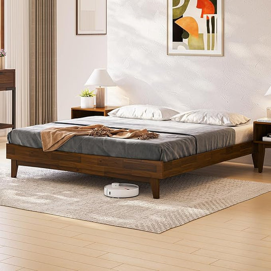 Bme Catherine King Platform Bed Frame, Modern Bed Frame Without Headboard, Wooden Low Profile Bed Frame, Acacia Platform Bed Frame King, No Box Spring Needed, Supports up to 800lbs - Dark Chocolate