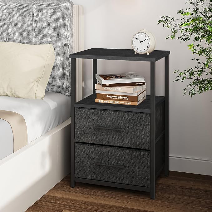 TUTOTAK End Table, Night Stand, Side Table, Nightstand with Cloth Drawer, Bedside Table for Livingroom, Bed Room, Black TB01BK087