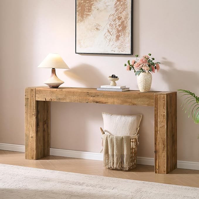 Reclaimed Solid Wood Console Table for Entryway, 63" Long Rectangular Sofa Table Behind Couch, Modern Farmhouse Hallway Entry Table for Living Room, Hallway, Foyer, 10 Mins Easy Assembly