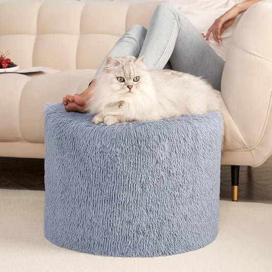 Hansleep Whole Foam Pouf Ottoman, Durable Sturdy Stool with Washable Cover Grey