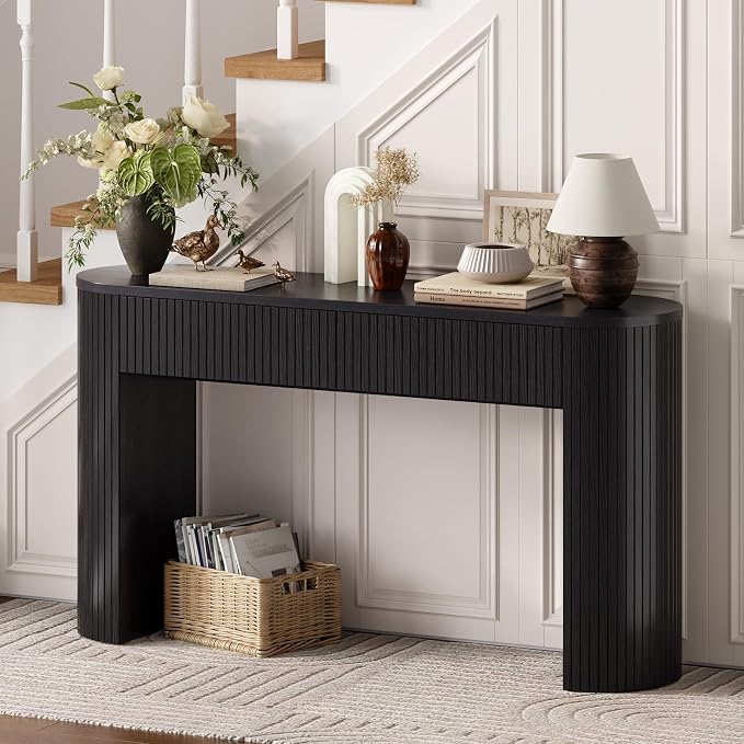 ONBRILL 55 Inch Console Table with 2 Drawers, Entryway Tables with Storage, Sofa Table Behind The Couch, Hallway Tables, Black