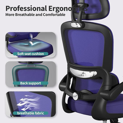 TRALT Office Chair Ergonomic Desk Chair, 330 LBS Home Mesh Office Desk Chairs with Wheels, Comfortable Gaming Chairs (1, Violet)