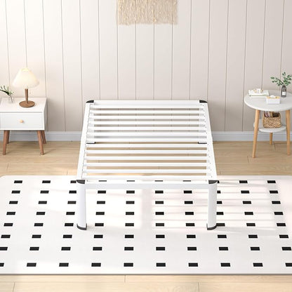 VIPSHOW 14 Inch White Twin Heavy Duty 3500 lbs Bed Frame with Round-Corner Legs & Anti-Squeak Design – Quick Assembly Metal Platform, No Box Spring Needed
