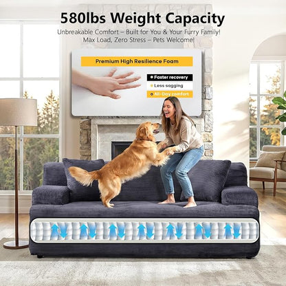 VINGLI 72" W Boneless Loveseat Sofa, Cloud Corduroy Couch in a Box, Compressed Deep Seat Sofa with 10.6" Wide Curved Armrests, Easy Assembly Required for Living Room, Apartments & Office, Dark Grey