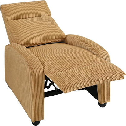 Lexicon Corduroy Pushback Recliner Chair Armchair Push Back Recliner, Solid Wood Frame and Metal Base, Easy Assembly Small Soft Single Sofa Accent Chair for Living Room/Office/Apartment, Yellow